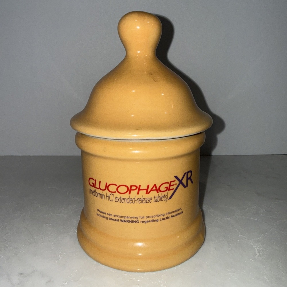 Vintage Glucophage XR Apothecary Canister Jar orange cures - RARE